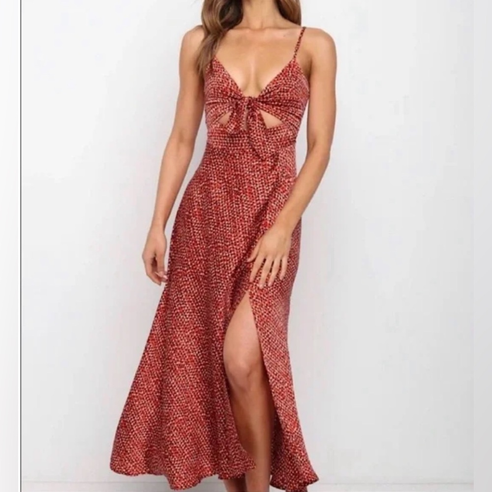 Petal & Pup Red Maxi Dress with Cut-Out Detail